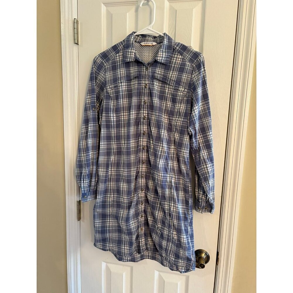 Orvis River Guide Blue Plaid Shirt Dress Small